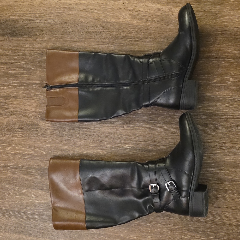 Arizona Jean Company Black and Brown Two-Tone Leather Riding Boots Size 10 WC - Picture 2 of 5